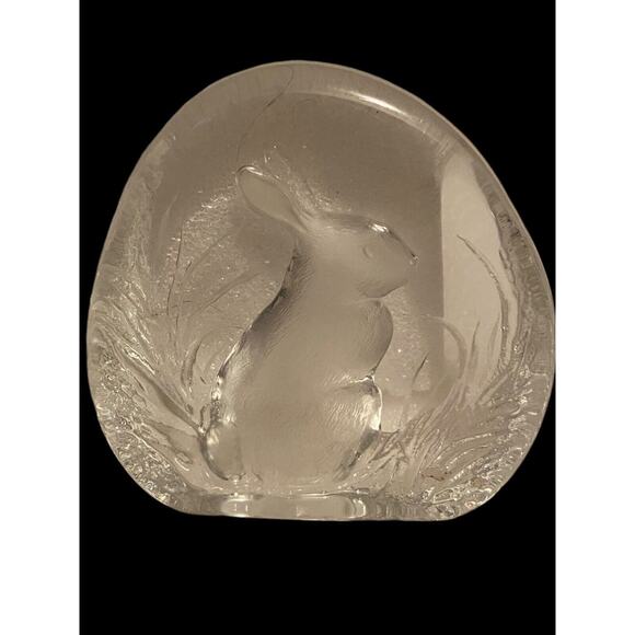 Rabbit Paperweight Etched Crystal Signed By Mats Jonasson Vintage - Picture 8 of 12